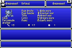 Menu d'équipement de Final Fantasy IV