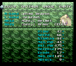 Menu d’équipement de Final Fantasy VI